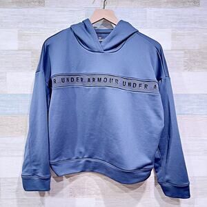 Under Armour Logo Stripe Tech Terry Hoodie Sweatshirt Blue Loose Womens Small